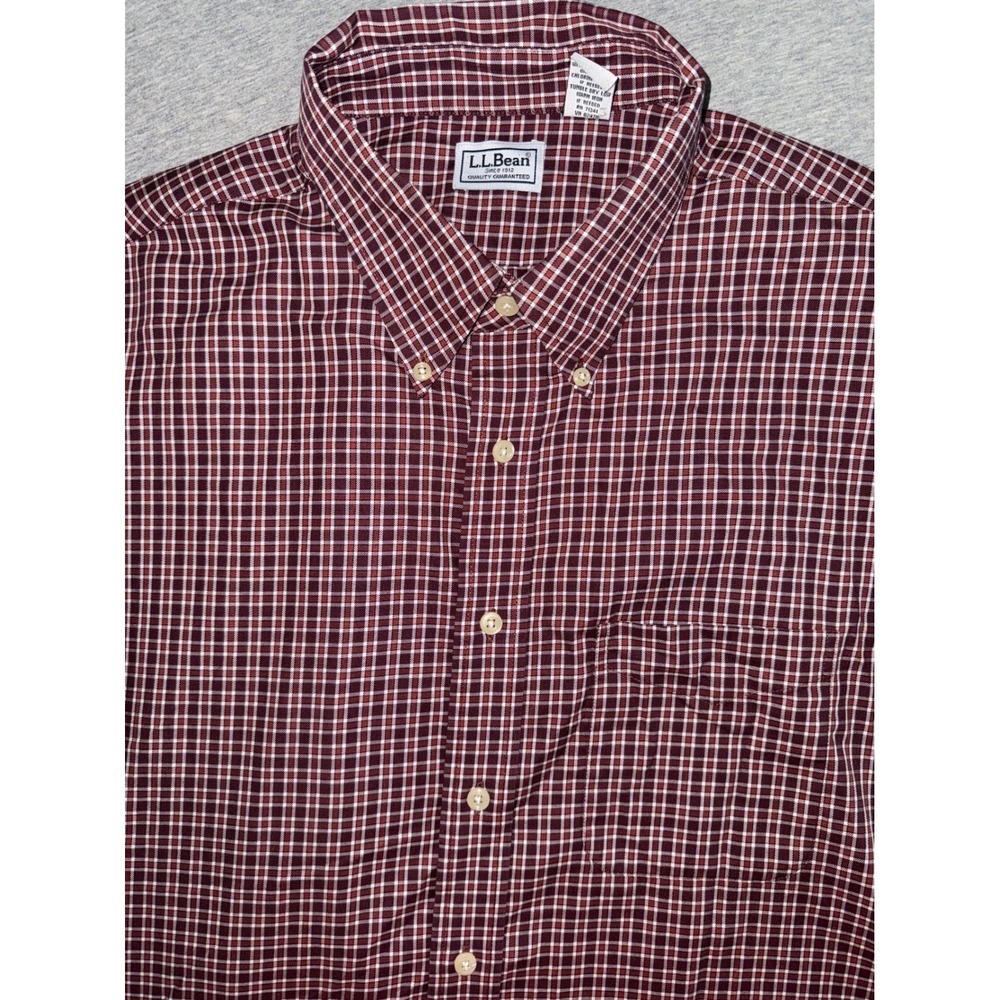 LL Bean Mens Burgundy Plaid Long Sleeve Button Down Shirt Size XL Preppy Classic